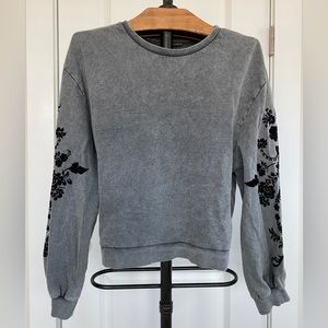 Zara Gray Sweater with Black Velvet Detailing